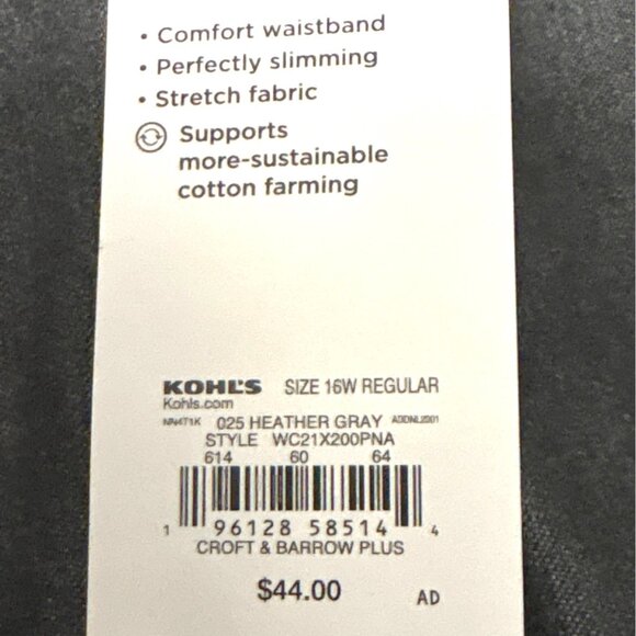 Croft & Barrow Womens Plus Bootcut Pants Mid Rise 16W Heather Gray Stretch Comfo - Picture 6 of 8